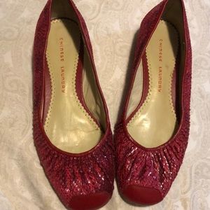 Size 8 red snakeskin flats